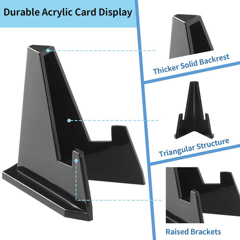 20 Pack Card Stands, Acrylic Card Display, Mini Sports Card Holder, Black Card Stands for Displaying Trading Cards, Baseball Cards, Challenge Meda...