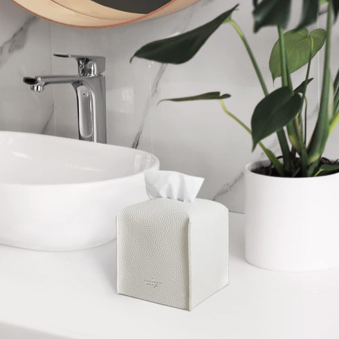 Carrotez Tissue Box Cover, Refined Modern PU Leather Square Holder - Decorative Holder/Organizer for Bathroom Vanity Countertop, Night Stands, Off...