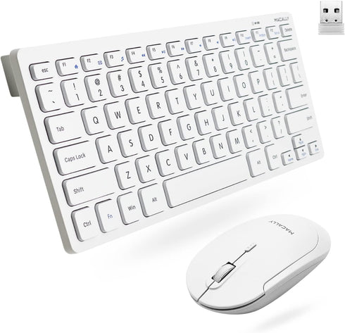 Macally Small Wireless Keyboard and Mouse Combo - Essential Work Duo - 2.4G White Keyboard and Mouse Wireless - 78 Key Quiet Cordless Mouse and Ke...