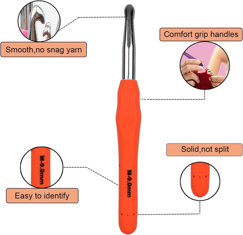 Mdoker Extra Long Crochet Hooks Size(2.25mm-10mm) Ergonomic Grip Soft Handles for Handmade DIY Crocheting Crochet Hook Needles for Arthritic Hands...