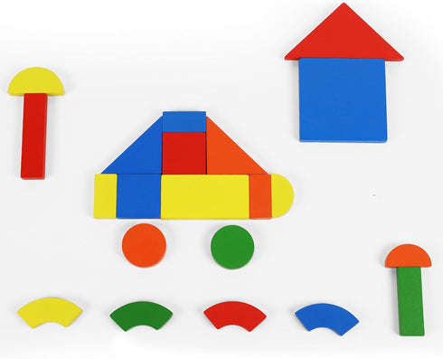 Wooden Magnetic Blocks Toys - Shape Pattern Building Block - large Tangram Puzzles for kids - Geometric Creative Development Toys Montessori Learn...