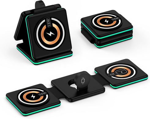 Foldable 3 in 1 Wireless Charging Station for Samsung Galaxy Z Fold6 Flip6 S24 S23 Ultra,Travel Charger for Samsung Multi Devices,15W Fast Wireles...