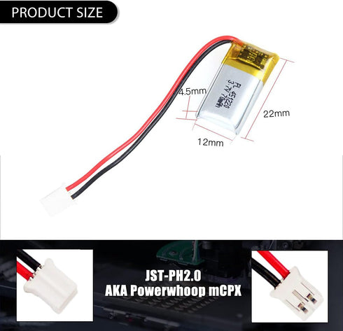 3.7V 70mAh 451220 Lipo battery Rechargeable Lithium Polymer ion Battery Pack with JST Connector...