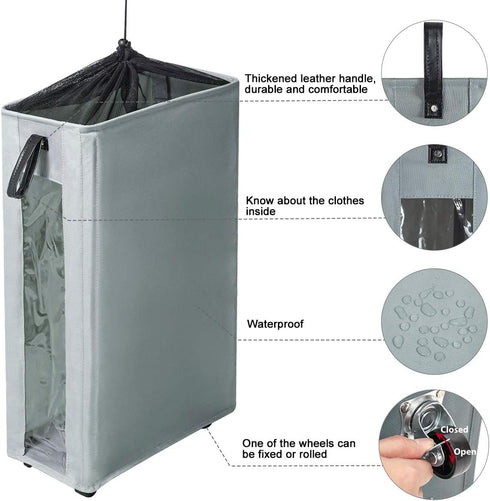 ZERO JET LAG Slim Laundry Storage Hamper with Wheels - Large Clothes Hamper - Basket With Wheels - Rolling Storage - Rolling Dirty Laundry Bin (25...