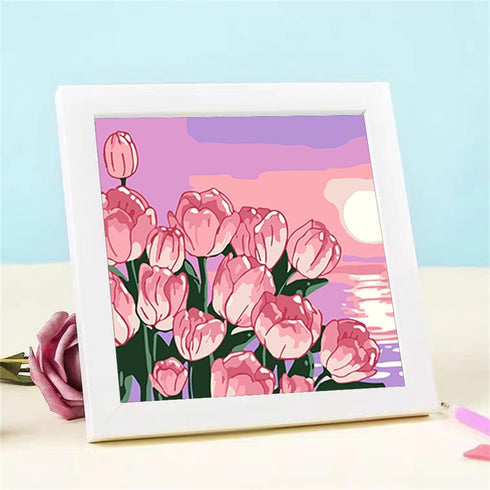 ZRIZQ Paint by Numbers for Adults Beginner Kids Ages 6-8-12 with Wooden Frame,Easy Paint by Numbers for Gift Home Decoration 8x8 Inch(Flowers 8)...