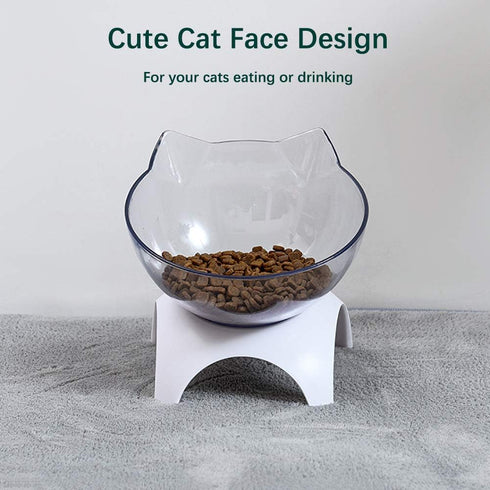 Cat Elevated Bowl with Raised Stand, 15 Degree Tilted Design Neck Guard Stand Raised Pet Food Water Feeder Bowl for Cats or Small Dogs (Single Whi...