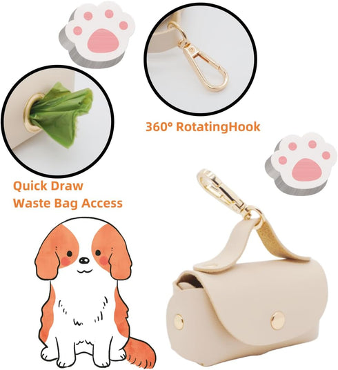 Leather Poop Bag Holder Dispenser for Leash, Portable and Reusable Dog Poop Bag Dispenser, Dog Bag Holder for Walking, Outdoor, Travelling (Beige)...