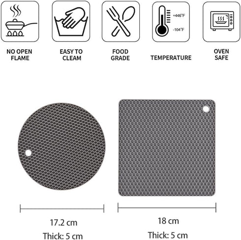 Silicone Trivet Mats, Trivets for Hot Pots and Pans, Heat Resistant Mat for Kitchen, Multi-Purpose Pot Holder, Non-Slip Jar Opener, Gripper Pad, D...