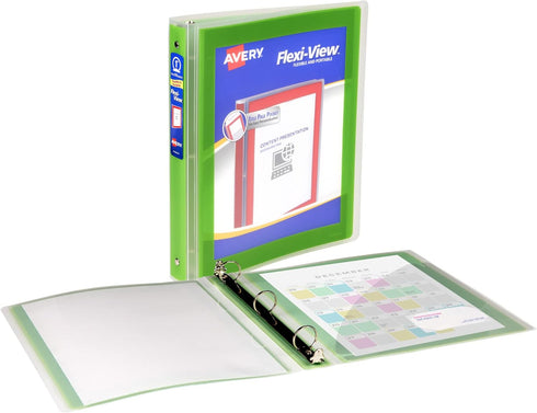 Avery Flexi-View 3 Ring Binder, 1 Inch Round Rings, 1 Chartreuse Green Binder (17608)...