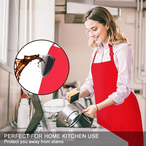 2 Pack 100% Cotton Aprons with 2 Pockets Cooking Chef Kitchen Adjustable Bib Apron for Women Men, Red...