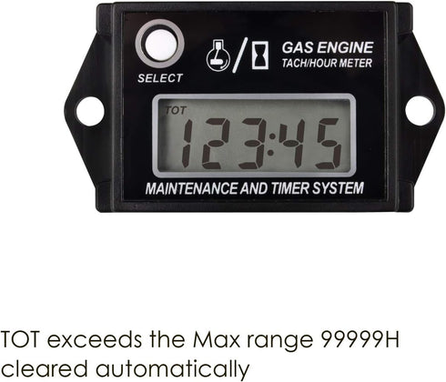 Jayron JR-HM026A Digital Hour Meter Tachometer,Maintenance Reminder,Maximum RPM Recall,or Pneumatic Equipment and ZTR Lawn Mower Tractor Generator...
