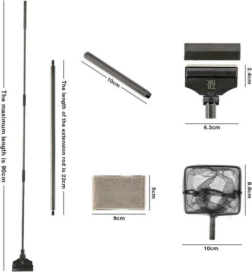 ZRDR Stainless Steel Algae Scraper Aquarium Cleaning Tool for Glass Aquariums, Including Algae Scraper, Sponge Pad, Fish Net, Cleaning Brush, Adju...