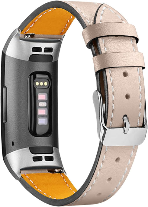 Leather Bands Compatible with Fitbit Charge 4/Charge 3, Replacement Accessories Wristband Straps for Women Men, Beige......