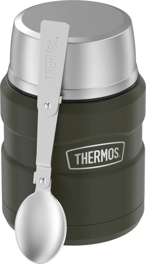 THERMOS Stainless King Vacuum-Insulated Food Jar with Spoon, 16 Ounce, Army Green...