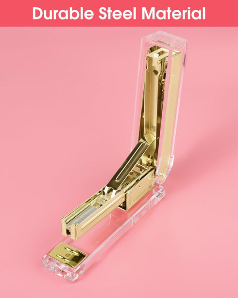 Clear Acrylic Stapler, Desktop Stapler, Office Stapler, Elegant Modern Desk Accessory for The Desk at Home, Office, or School?Golden?...