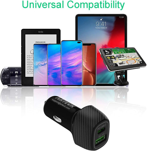 Car Charger, Arteck 40W/8A PD USB-C/Quick Charge 3.0 USB Port Adapter with 2 USB Port, Compatible with iPhone 15 15 Pro 14 Plus 14 Pro Max13 12 11...
