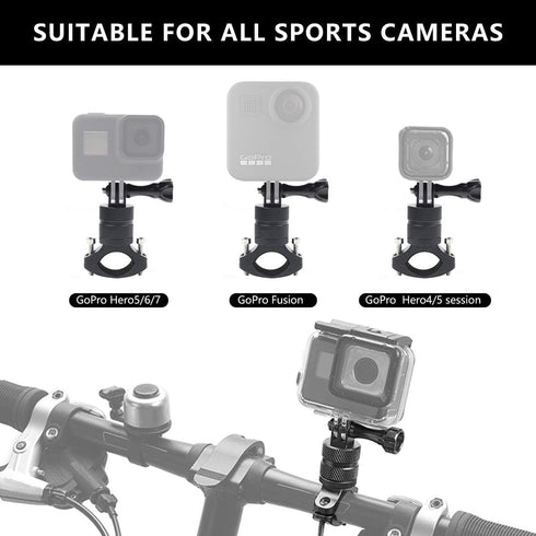 Mountain Bike Mount for GoPro Hero 12/11/10/9/8/7/6/5/4/3+, 360 Degree Rotation Aluminium Bike Handlebar Holder Bicycle Rack Adjuster for Action C...