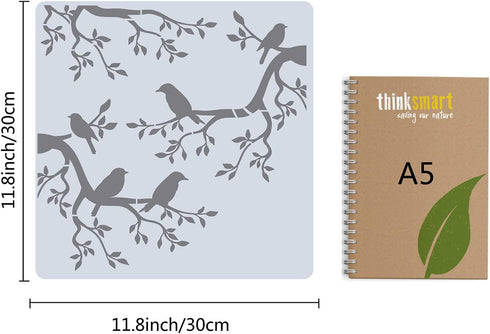 GORGECRAFT Tree Stencil Template Bird Large 11.8x11.8 Inch Reusable Birds on Tree Stencil Leaf Silhouette Sign Home Decor Hummingbird Template for...