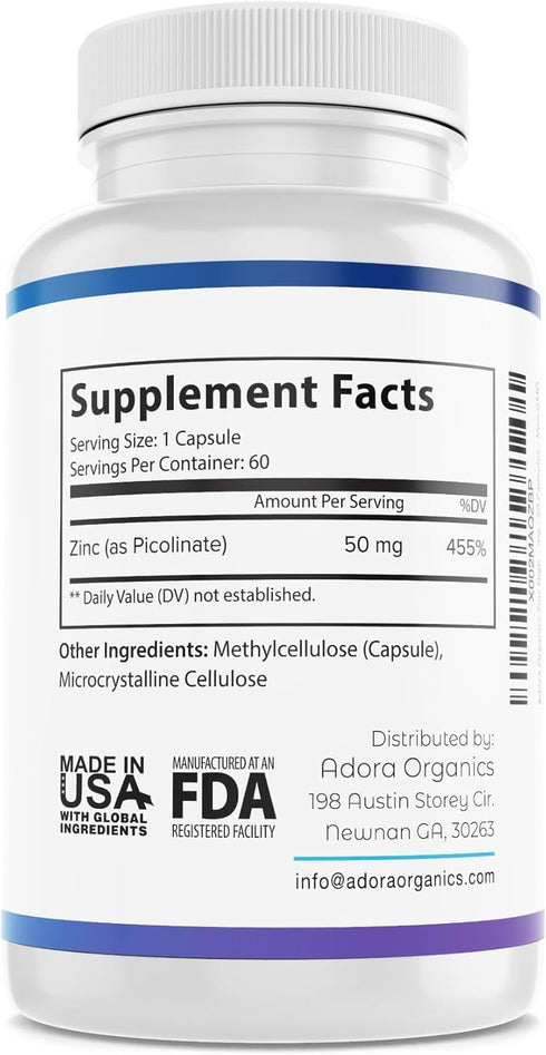 Zinc High Potency, No GMO, Vitamins for Good Skin, Immune Support Supplement & Antioxidant, Vegan, 50mg Per Servings, 60 Capsules, Unflavoured...