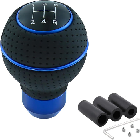 5 Speed Shift Knob Round Ball Gear Stick Leather Shifter Knob Handle Transmissions Fit Most Manual Cars Truck SUV Vehicle (Black+Blue)...