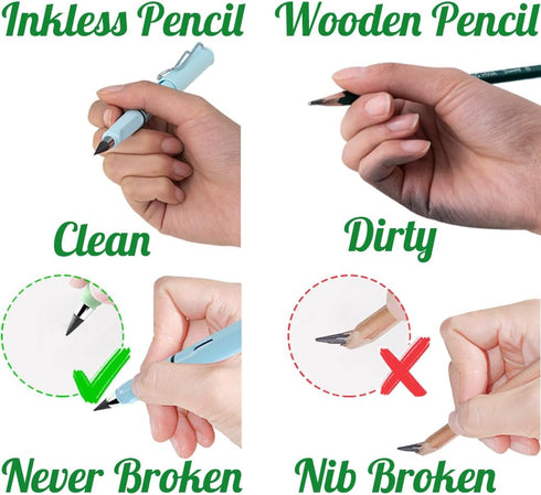 9 Pcs Portable Erasable Inkless Pencil Set(3 Pcs Everlasting Pencils with Eraser+6 Pcs Replaceable Nibs) for Writing and Art Sketch(Light Colors)...