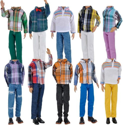 E-TING 6-Item Fantastic Pack = 3 Sets Fashion Casual Wear Clothes Outfit + 3 Pairs Shoes for 12 Inch boy Doll Clothes Random Style...