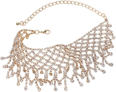 COLORFUL BLING Luxury Rhinestone Full Crystal Tassel Choker Necklace for Women Party Wedding Bridal Bridesmaid Costume Neck Jewelry Accessories...