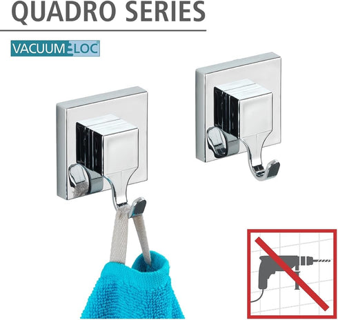 Wenko "Quadro Wall Hooks with Vacuum-Loc, Silver, 2-Piece...