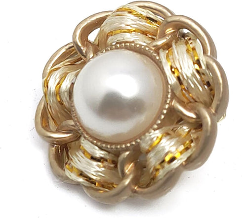 Faux Pearl Sewing Shank Buttons Hollow Edge White Ribbon Interweave Metal Base 20 Pcs - 18mm, 23/32"...