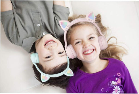 Kids Bluetooth Headphones,Wireless Over-Ear Headphones with Microphone,Cat Ear Headset with SD and TF Slot,Stereo Sound,Wireless and Wired Mode fo...