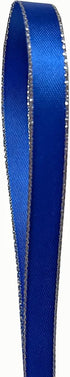 QIANF Royal Blue Double Face Satin Ribbon with Silver Border for Gift Wrapping, Hair Bows, Wedding Party Decoration, Crafts Sewing, Invitation Car...