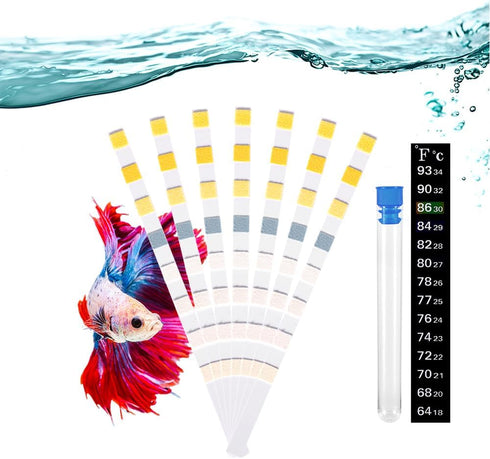 8 in 1 Aquarium Test Kit Fish Tank Test Strips Accurate Water Quality Testing Strips for Ammonia PH Total Alkalinity Carbonate Hardness Free Chlor...