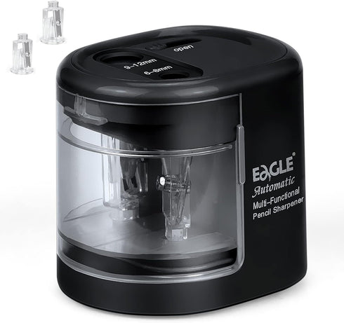 Eagle Electric Pencil Sharpener, Battery or USB Operated, Dual Holes, Dual Blades, fit for Pencils of Size 6-8mm and 9-12mm (Black)...