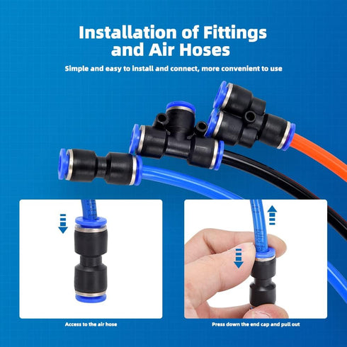 40Pcs Quick Connect Air Hose Fittings 1/4 inch OD 10 Spliters+10 Elbows+10 tee+10 Straight Quick Release Pneumatic Push to Connect Fittings Kit Ai...