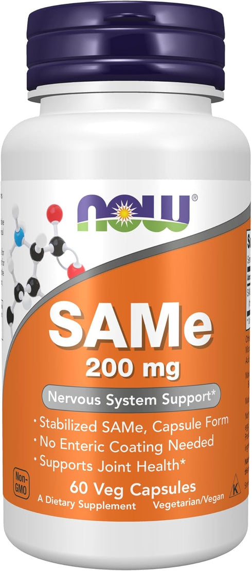 NOW Supplements, SAMe (S-Adenosyl-L-Methionine)200 mg, Nervous System Support*, 60 Veg Capsules...
