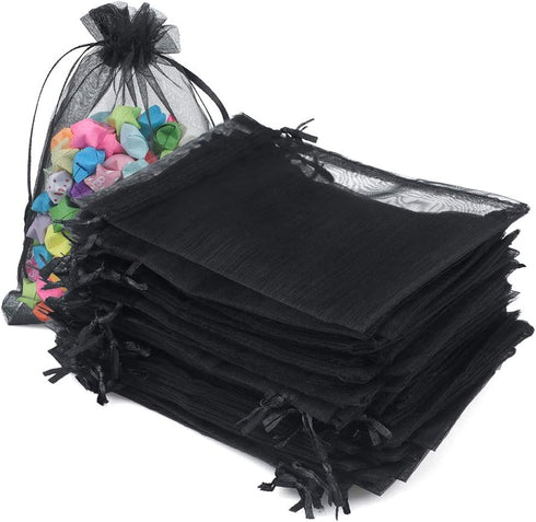 G2PLUS Black Organza Bags, 4x6 in Sheer Mesh Drawstring Gift Bags, Jewelry Pouches Candy Bag for Halloween, Christmas, Party Favors...