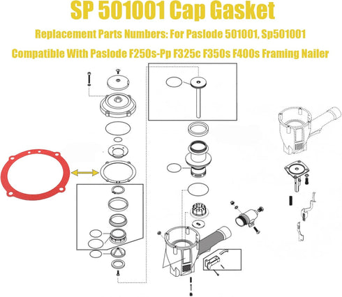 SP 501001 Cap Gasket Compatible with Paslode F350S F325C F250S-PP F400S Framing Nailer Gasket SP 501001 (4/Pack)...