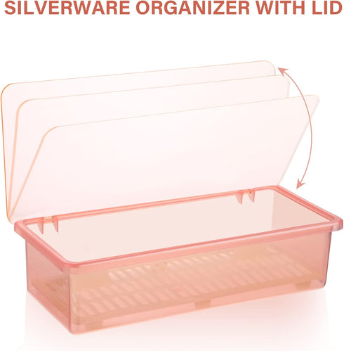 Zerodeko Clear Container 2pcs Silverware Organizer with Lid Covered Kitchen Cutlery Tray Plastic Drawer Organizer Tray Utensil Storage Container D...
