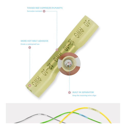 140PCS Butt Connectors Heat Shrink, Waterproof Butt Connectors, Waterproof Electrical Connectors, Marine Electrical Connectors, Butt Connectors Cr...