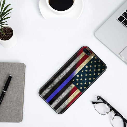 Compatible with iPhone SE 2022/2020/7/8 Case - Thin Blue Line American Flag Pattern with Soft TPU Bumper Protection...