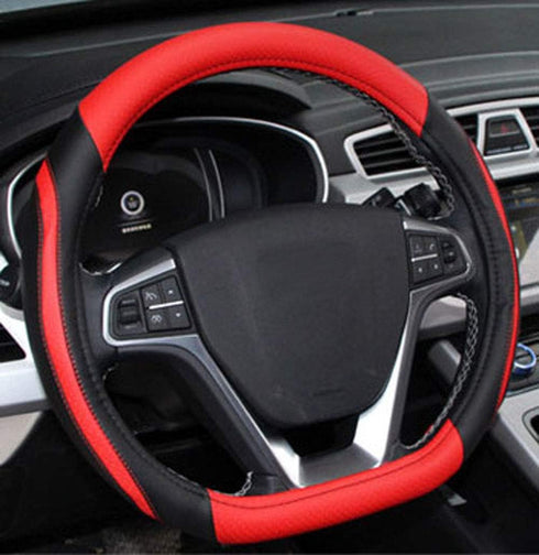 D Cut Steering Wheel Cover - D Shaped Flat Bottom Microfiber Leather Anti-Skid Breathable Fit 14.5"-15" (Red)...