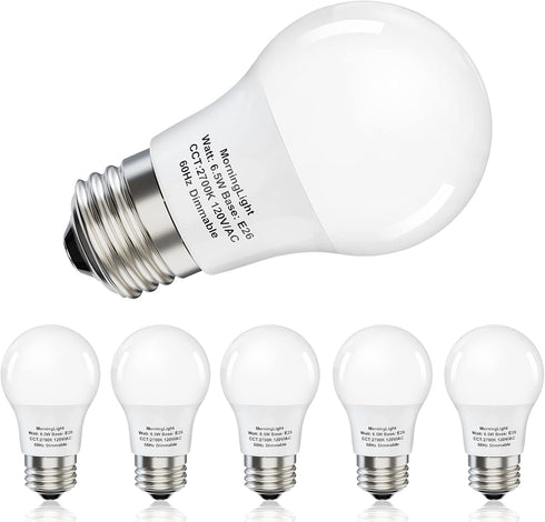 A15 LED Ceiling Fan Light Bulb, E26 LED Bulb 6.5W Equivalent 60 Watt, 2700K Warm White, Dimmable Light Bulbs, 6 Pack A15 LED Light Bulbs for Penda...