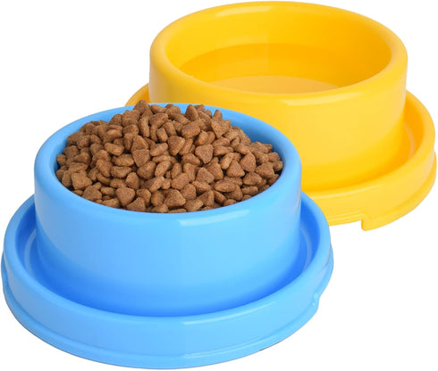 2pcs Dog Bowls Pet Cat Puppy Food Bowls Plastic Round No Spill Water Food Feeder Dish Colorful Feeding Eating Bowls...