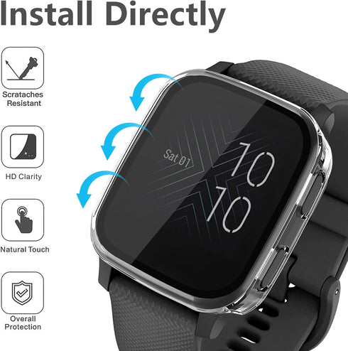 2 Packs Case Compatible with Garmin Venu Sq Screen Protector Built in 9H Tempered Glass, NAHAI Hard PC Cover Bumper All Around Anti-Scratch Shell ...