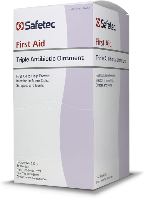 Safetec Triple Antibiotic .9 g. Pouch (144 Count Box) - First Aid Ointment for Minor Cuts, Scrapes and Burns (Pack of 1 Box)...