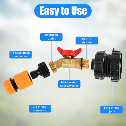 IBC Tote Adapter, 275-330 Gallon IBC Bag Tank Fittings 2.44in Fine Thread Tote Valve Brass Hose Faucet Valve with Garden Hose Quick Connector for ...