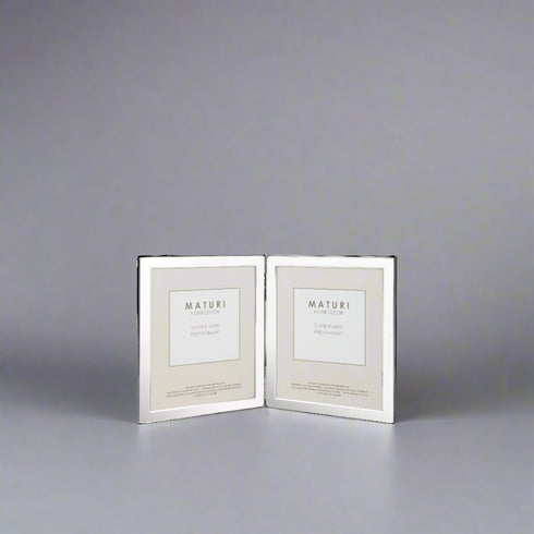 Maturi Silver Plated Double Photo Frame - Flat Edge Portrait, 4 x 6-inch (10 x 15cm)...