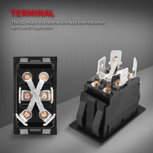 DaierTek Momentary RV Jack Switch 30 Amp 12V DC Reverse Polarity Rocker Switch Motor Control DPDT 4 Pin Power Jack Toggle Switch with Wires for 5t...