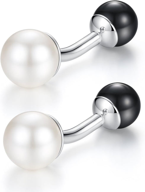 HONEY BEAR Cufflinks for Men White and Black Cultured Pearl Wedding Shirt Suit...