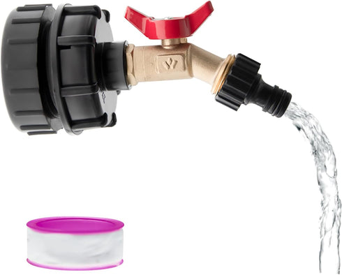 IBC Tote Adapter IBC Tote Fittings 275-330 Gallon Water Tank Adapter 2.44" Fine Thread IBC Tote Valve & Lead-Free Brass Hose Faucet Valve and Gard...